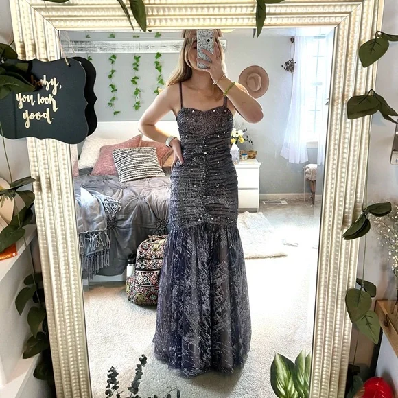 fitted lace wedding dress Lilac Long Prom Dresses with Slit Beaded See Through Cap Sleeve Prom Dress ARD1465 main image 0